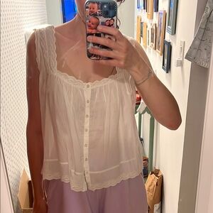 THE GREAT. Eyelet Trimmed White Top